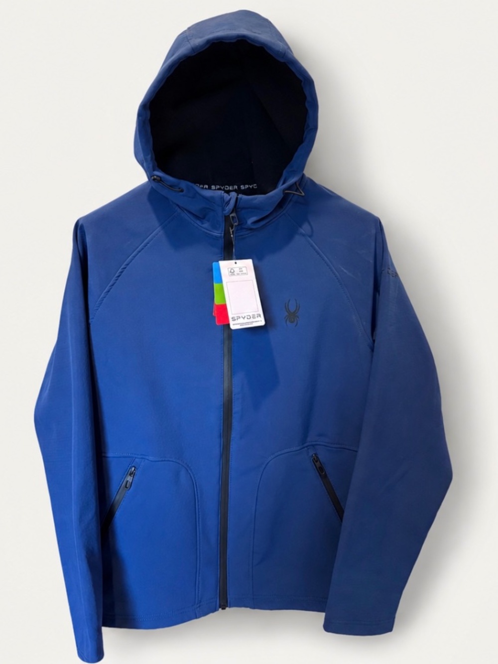 Spyder Men's Hooded Softshell Jacket Blue Full Zip Size Medium NWT